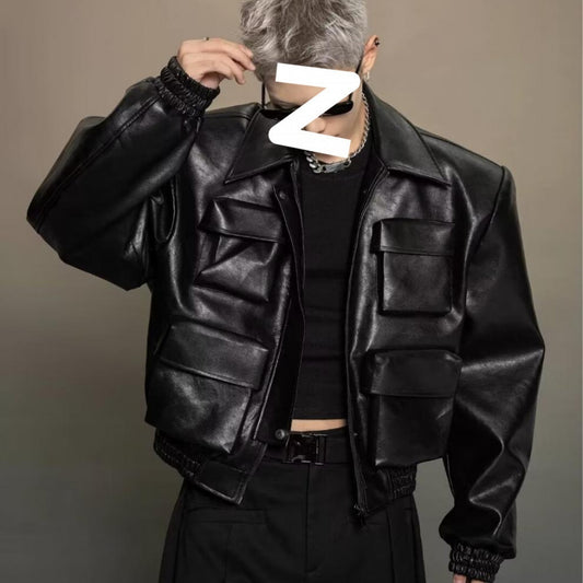 Trendy Korean Style Cutting Design Leisure Leather Jacket Top