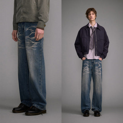 Washed Straight Jeans Men's Casual Long Pants